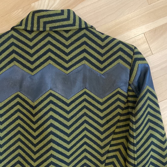 EUC RARE 80s -90s JC de Castelbajac chevron jacket wool with leather accents - Picture 5 of 15